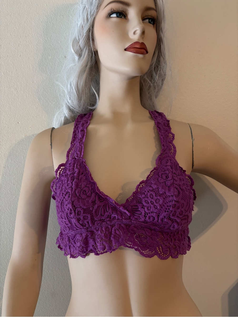 Thyme & Honey Purple Floral Lace Racerback Bralette